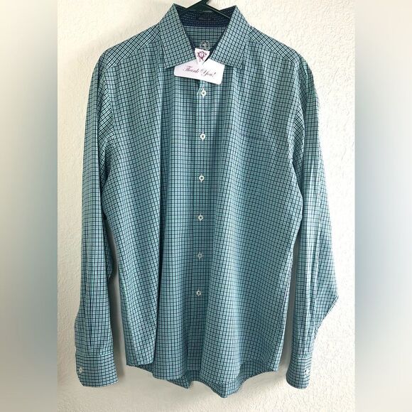 Bugatchi Cotton Gingham Plaid Flip Cuff Shirt - Picture 2 of 9